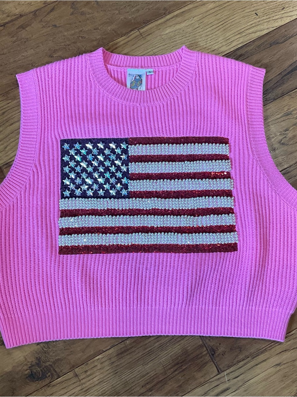 QUEEN OF SPARKLES Pink American Flag Sweater Vest